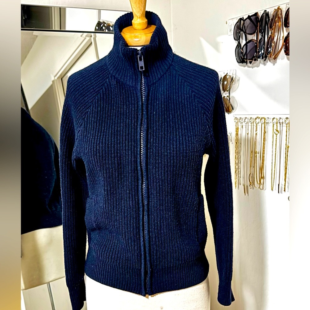 BRANDY MELVILLE••Navy Blue Cotton Zip-Up Cardigan••small